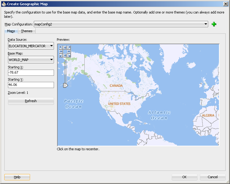 Maps page of the Create Geographic Map dialog