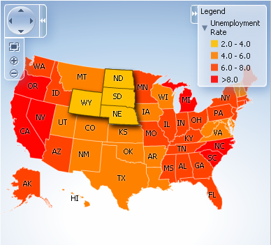Thematic map of unemployment rates in the US