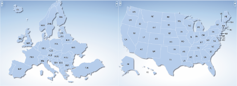 Default labels for Europe and USA base maps.