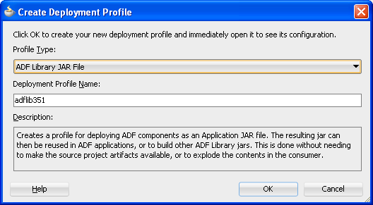 Create deployment profile dialog
