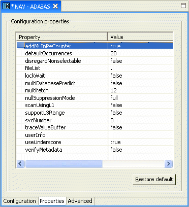 Adabas data source configuration properties