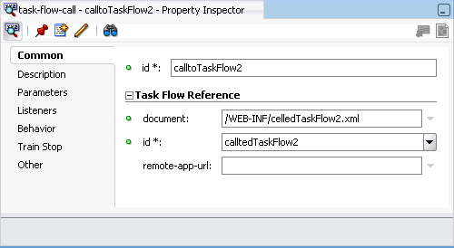 Task flow reference in the Property Inspector.