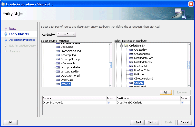 Image shows step 2 of the Create Association wizard