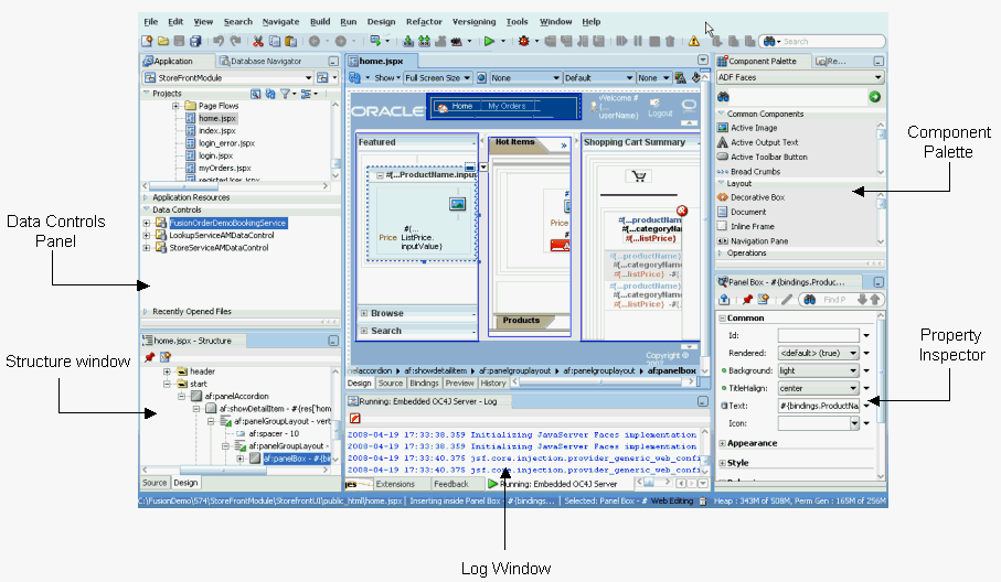 Structure window and Property Inspector in JDev.