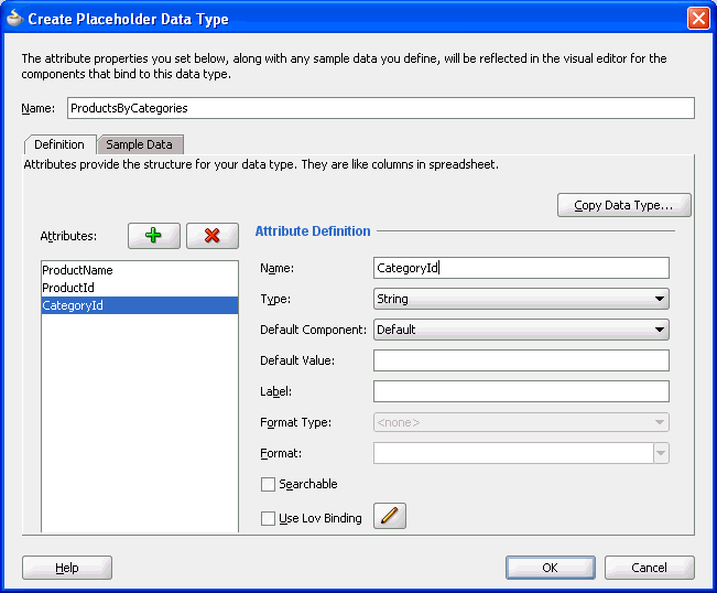 Create Placeholder Data Type dialog