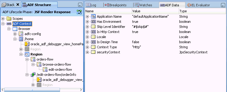 ADF Context Selected for ADF Data Pane