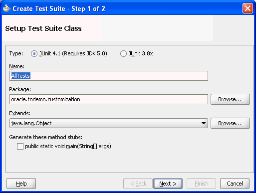 Create Test Suite dialog.