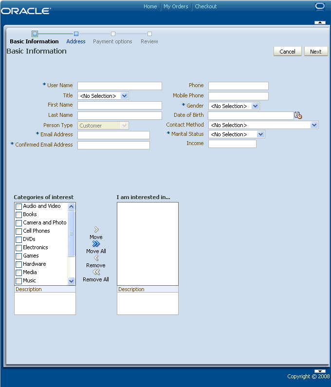 Registration form in the StoreFront module