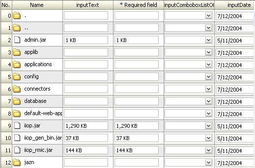 Table with editable fields