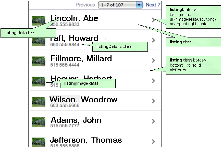 A list of dynamic links