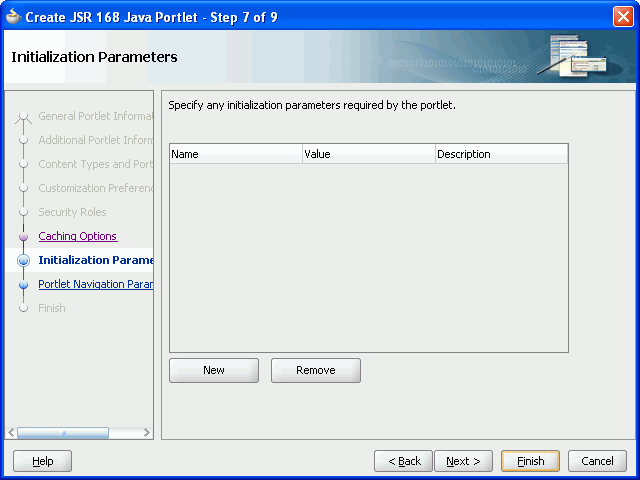 Shows Initialization Parameters page.