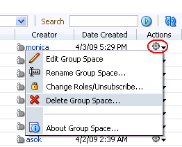Delete icon on Groups Spaces tab