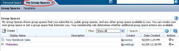 Group Spaces tab