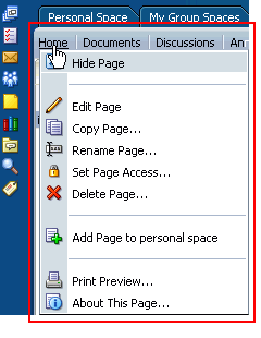 Accessing an Actions menu from an inactive page