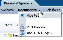 Actions menu on a personal space Documents page
