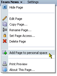 Add Page to personal space option