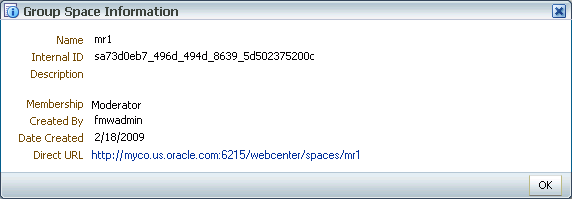 Group Space Information dialog box