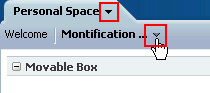 Actions menu indicators on space and page tabs