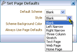 Create page options Style pick list