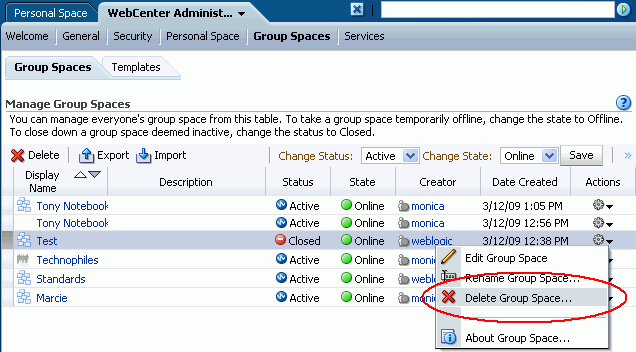 Deleting a Group Space