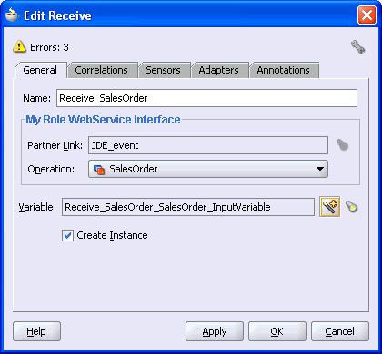 「Receiveの編集」ダイアログ・ボックス 「Receiveの編集」ダイアログ・ボックス