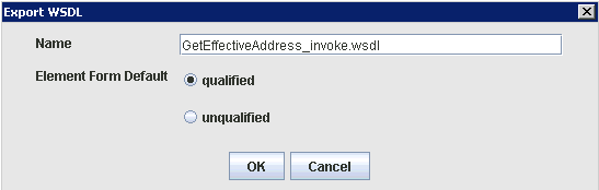 「WSDLのエクスポート」ダイアログ・ボックス 「WSDLのエクスポート」ダイアログ・ボックス