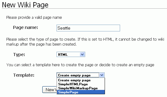 Creating a New Wiki Page with a Template Creating a New Wiki Page with a Template