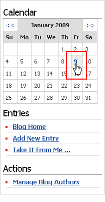 Blog calendar with an entry on the ninth Blog calendar with an entry on the ninth