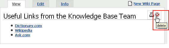 Delete icon on a wiki page