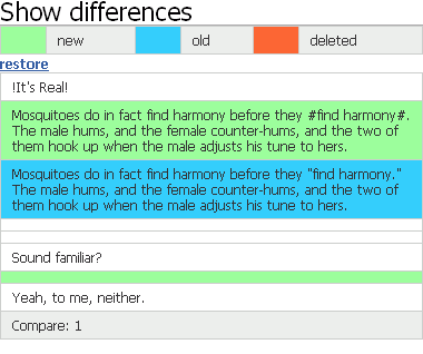 A Show differences page comparing versions of wiki content