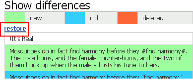 Restore link on a Show Differences page Restore link on a Show Differences page