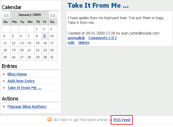 RSS Feed link on a blog page RSS Feed link on a blog page