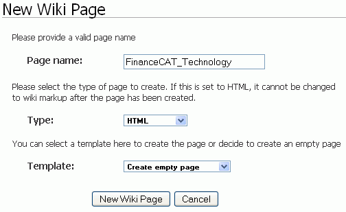 Create Page screen