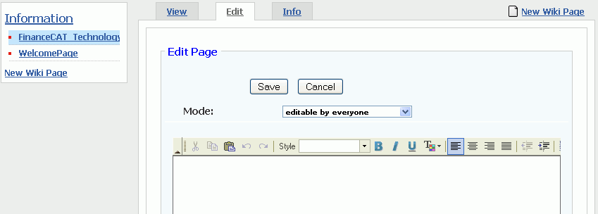 Edit Page screen (plain text editor) Edit Page screen (plain text editor)
