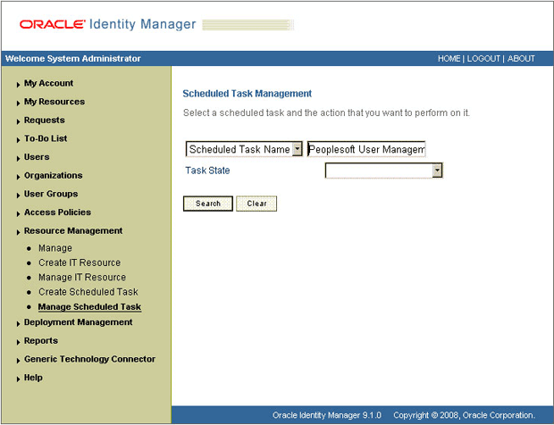 Scheduled Task Management page