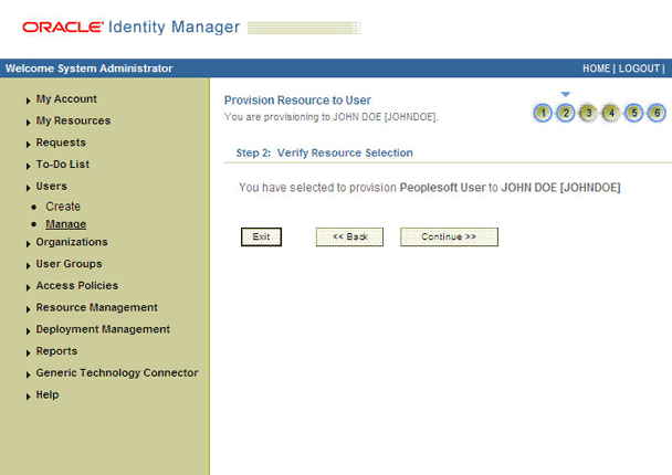 Verify Resource Selection page