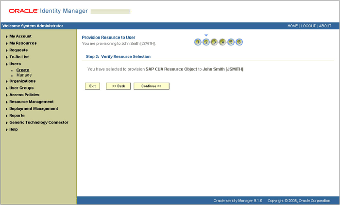 The Step 2: Verify Resource Selection page