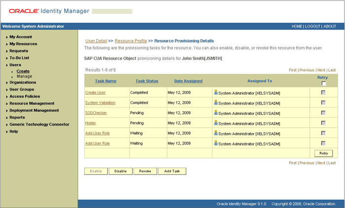 the Resource Provisioning Details page