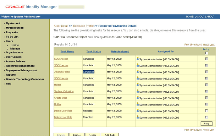 The Resource Provisioning Details page