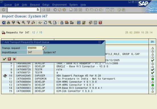 The Add Transport Request to Import Queue dialog box