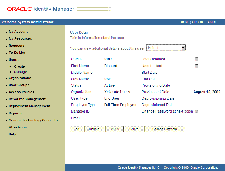 Create User page