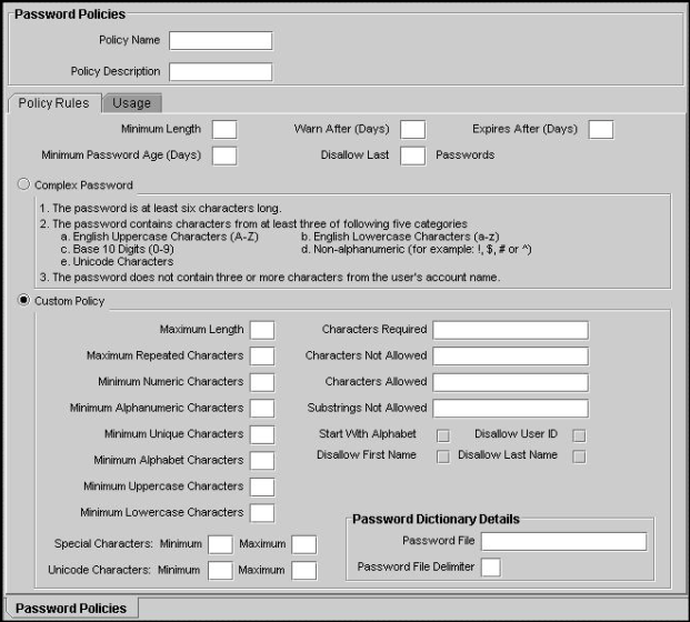 password policies form