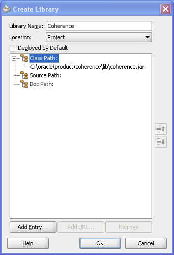 Create Library Dialog Box with Coherence Jar on Classpath.