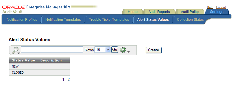 Alert Status Values page