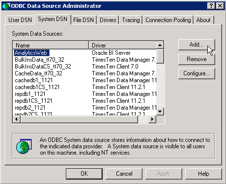 システムDSNの作成