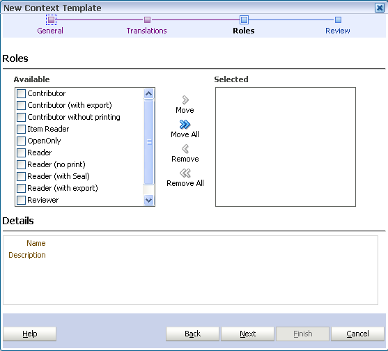 New Context Template wizard roles