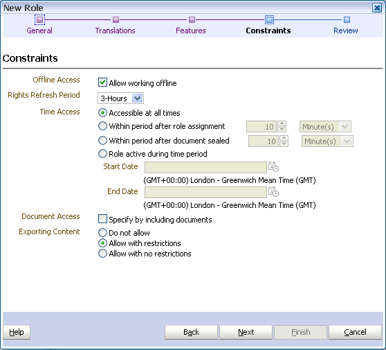 New Role wizard constraints