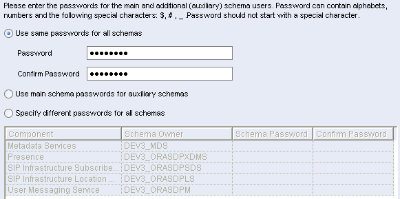 [Schema Passwords] 画面