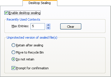 Desktop Sealing tab