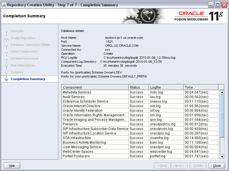 rcu repository creation complete screen